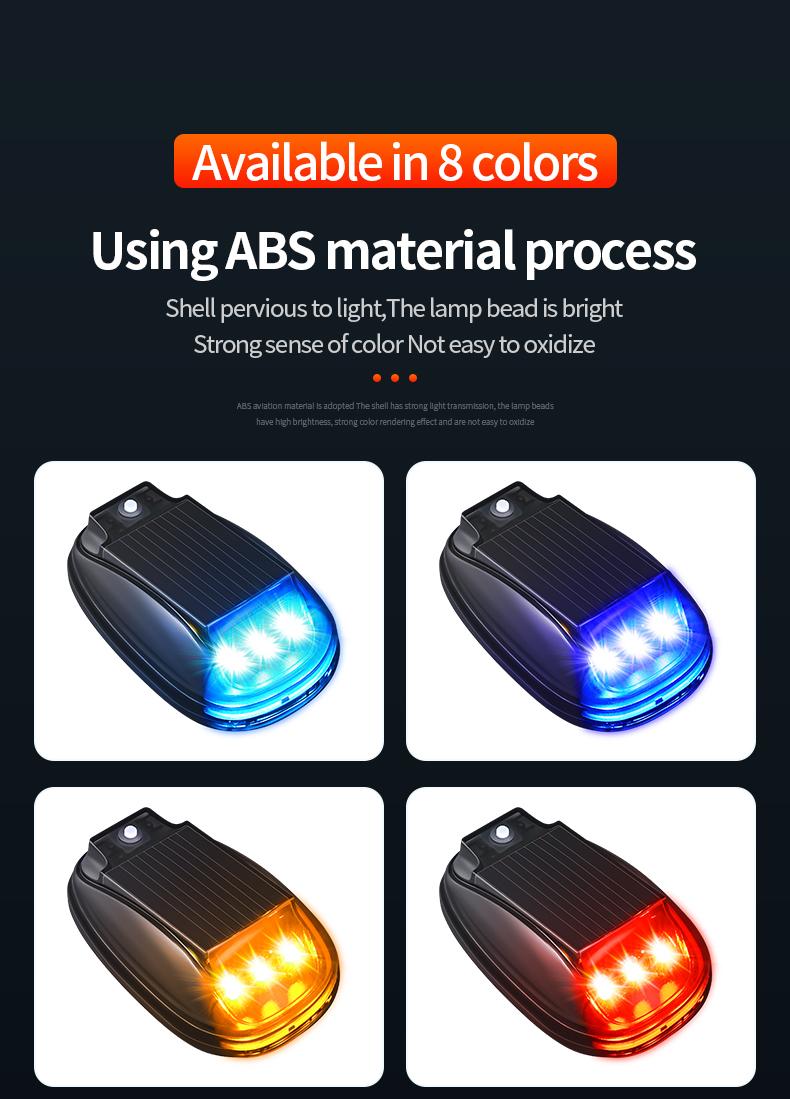 Solar Car Roof RGB Strobe Lingts With Remote Control ,Drill-Free Installation, Roof Running Lights，8-Color Waterproof LED Vibration Sensor ，Universal Cable-free LED Cab Running Lights, Decorative Warning Navigation Lamp for Truck SUV Cars.