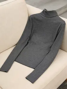 Women's Basic High Neck Long Sleeve Shirt, Breathable Knit, Essential Layering Piece, Casual Fashion, All Seasons Wear, Womenswear