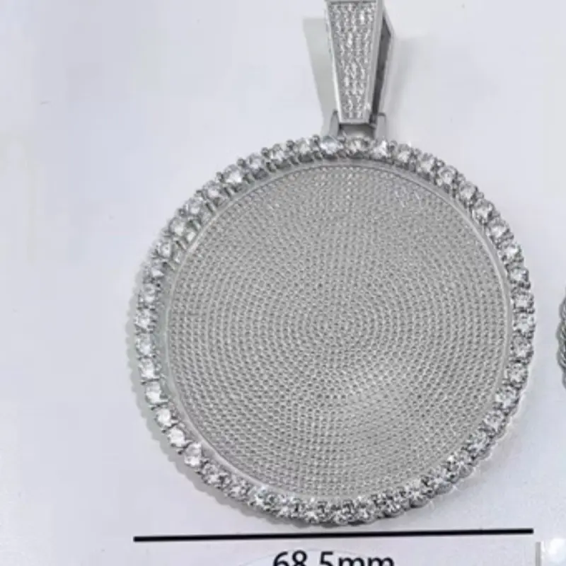 18K Silver Plated Memorial Pendant & Cuban Chain Set 68.5mm Round Design Custom Picture Pendant Classic Cuban Link Chain Personalized Statement Just PENDANT