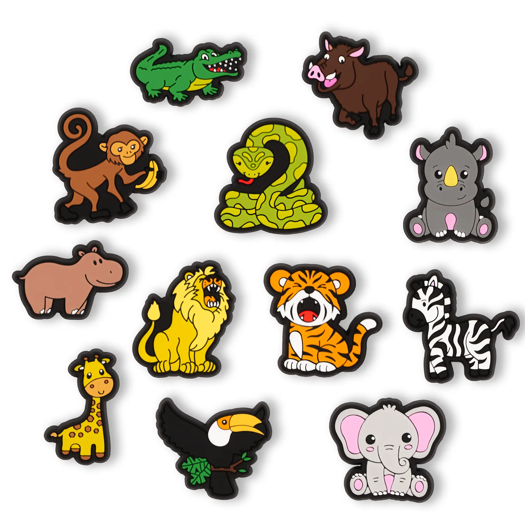 Zoo Charms Animals 12PCS Jungle Cute Safari Cute Clog Pins Accessories Party Favors Birthday Gifts Holidays Decoration for Boys Women Girls
