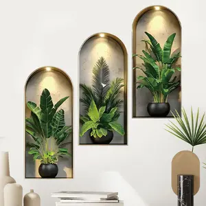 Removable PVC Fake Plants - Realistic Potted Plant Wall Panels Suitable for Living Room, Bedroom, Bathroom - Self-Adhesive Decorative Wall Stickers, No Residue, Contemporary