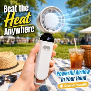 Portable Mini Fan for Summer, 5-Speed Handheld Fan with LED Display, Foldable Stand, Ultra Quiet & Lightweight, Type-c Rechargeable Personal Fan for Outdoor Travel