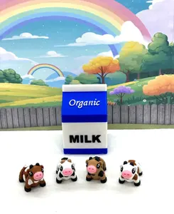4pcs Mini Cows with Milk Carton, 3D Printed Articulated Fidget Cows, Colorful Farm Animal Fidget Toys for Autism/ADHD MC001-BC