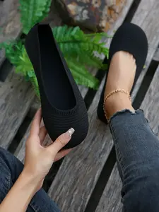 Women's Breathable Textile Sneakers, Soft Rubber Sole Anti-Slip Design, Plain Pattern Casual Slip On Shoes for Daily Wear & Commuting