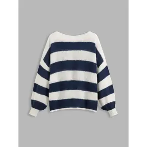 Cider Knit Boat Neckline Striped Long Sleeve Top