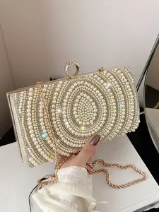 Women's Sparkling Pearl Evening Clutch Bag with Convertible Chain Strap, Embellished Clutch, Rhinestone Beaded Handbag for Weddings, Parties, Formal Events