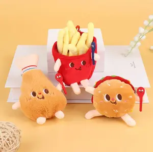 Keychain  Cute Cartoon French Fries Hamburger Hot Dog Drumstick Plush Keychain Backpack Bookbag Charms Accessories