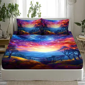 2/3 Piece Starry Sky Design Theme Pattern 3D Super Soft Velvet Digital Printed Pillowcase and Bed Sheet Set 1 Bed Sheet + 1/2 Pillowcases Coreless Fabric Soft Comfortable Skin-friendly Suitable for Bedroom, Guest Room, Hotel, Inn, School Dormitory