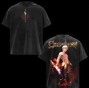 Fate Strange Fake Gilgamesh Washed Anime Tee - Premium Washed Graphic Shirt for Anime Fans, Unisex Vintage Style Comfort Fit, Trending Streetwear Essential