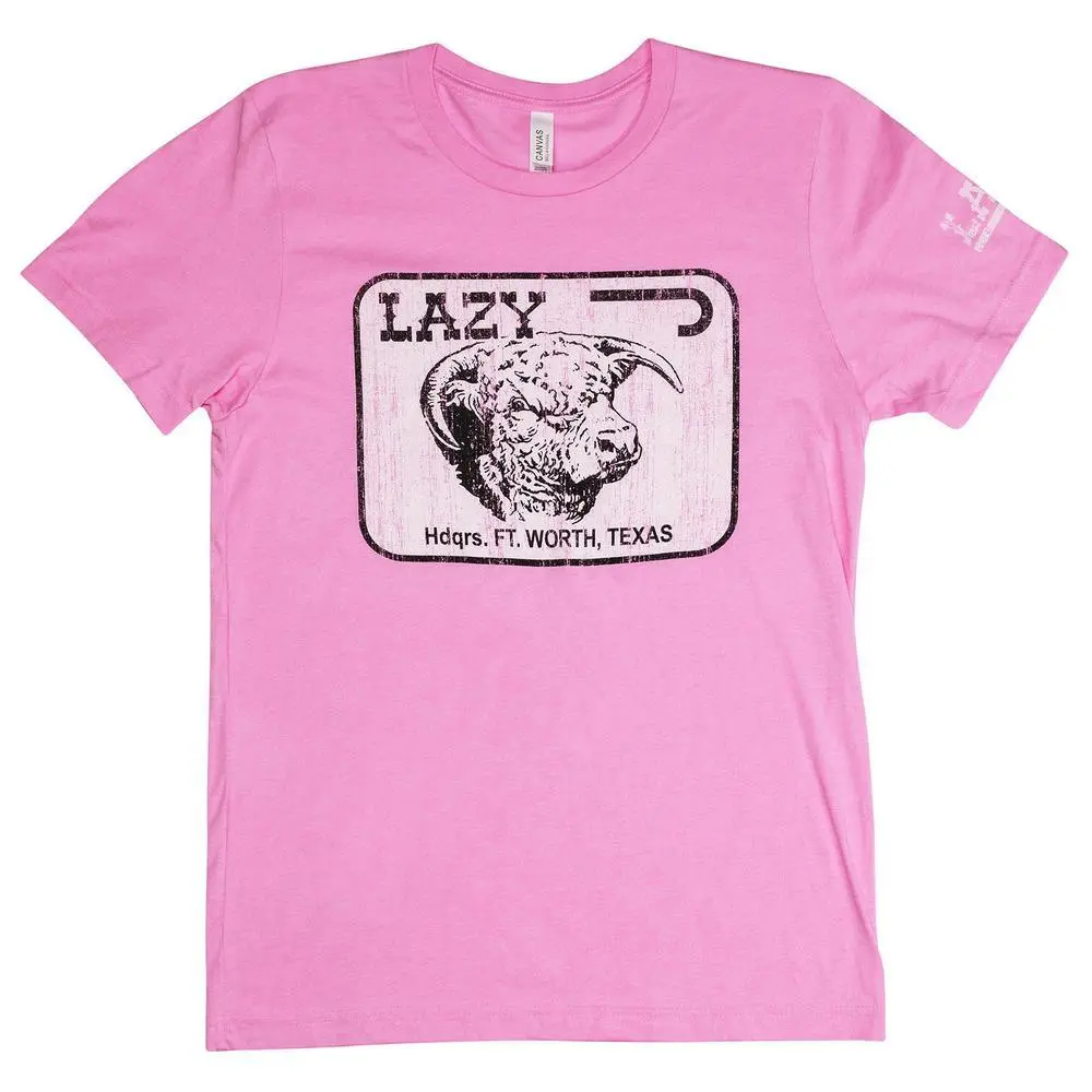 Women's Graphic T-Shirt, Casual Pink Western Top with a Short Sleeve, Round Neck and Fort Worth Patch, Shortsleeve, Western Clothing, Tee, Runs Small, Lazy J Ranch Brand On Sleeve, Outdoors, Tshirt, T Shirts For Women