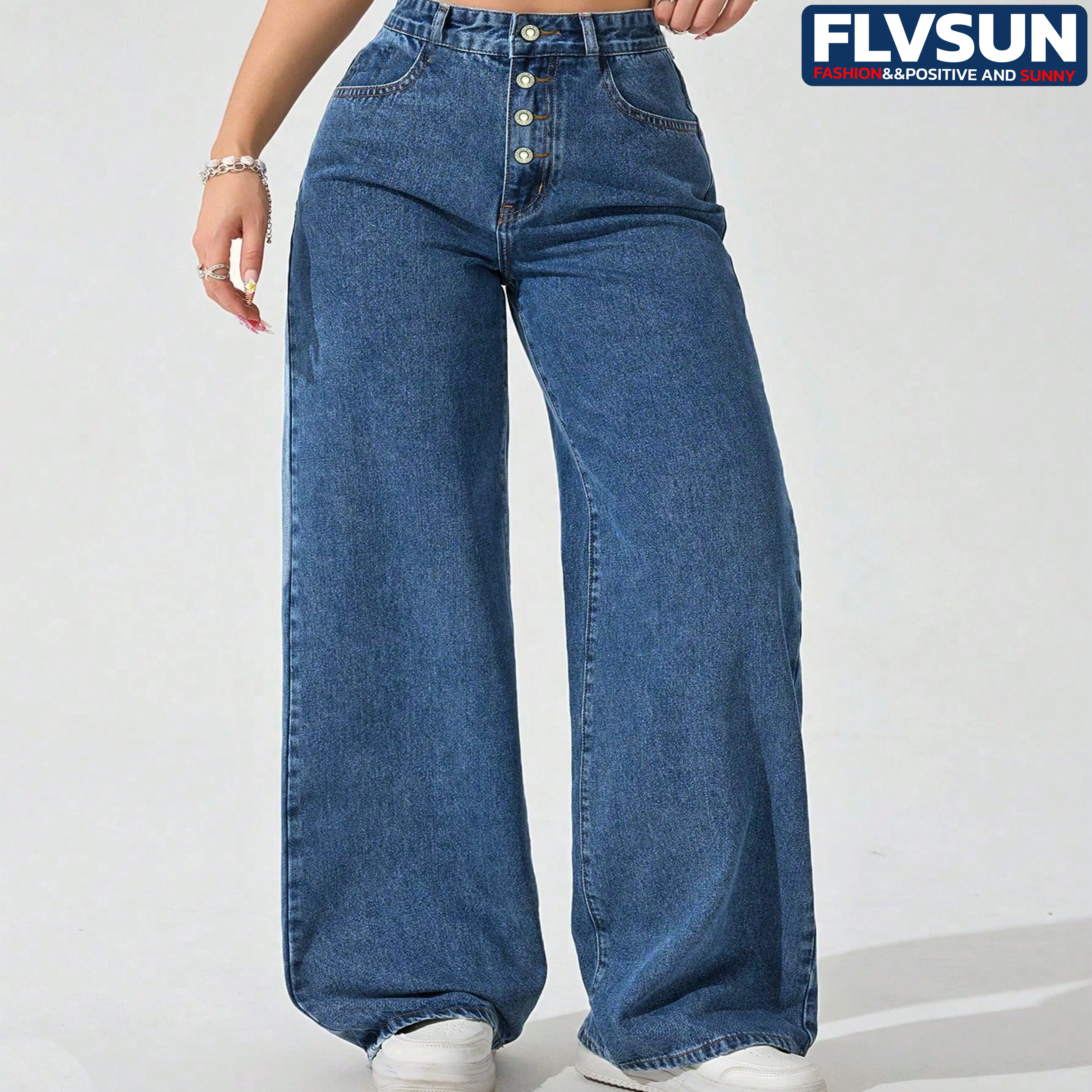 Flvsun Women's Mid Rise Wide Leg Cropped Jeans Y2K Baggy Boyfriend Style with Pockets Stretchy Fitted Streetwear Bottom, Trouser, Lady