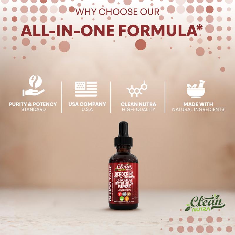 Clean Nutra BOGO Organic Ceylon Cinnamon, Berberine, Bitter Melon, Glucomannan, Chromium, Turmeric, Organic Panax Ginseng, for Clean Fitness and Blood Sugar Supplement Liquid Drops – Gluco Tone