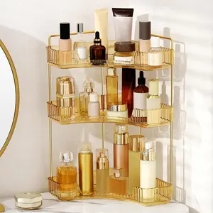 Large-capacity desktop corner cosmetic transparent storage rack - This three-layer tray is perfect for use in bathrooms, dressing tables and kitchens, especially suitable for storing cosmetics, perfumes and daily skin care products. Cosmetic storage box