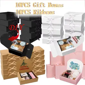 20-piece lidded cardboard boxes, 10.6x7.8x3.5 inch kraft paper boxes, multi-colored gift boxes with ribbons, suitable for weddings, gifts, and birthday presents