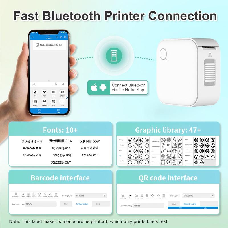 Portable Bluetooth Handheld Label Maker Machine with Inkless Thermal Printing Mini for Home, School, Small Business, Office Organization (White)