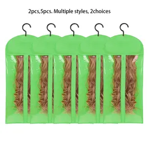 2/5Pcs Wig Storage Bag With Hook, Hanger, Zipper Transparent Dustproof, Dustproof Design, Hair Extension Holder, Wigs Accessories For Salon & Home Use Dustproof Cover