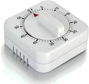 Square 60 Minute Mechanical Kitchen Timer - Visual Kitchen Cooking Timer Clock with Loud Alarm - No Batteries Required-Manual Countdown Timer for Classroom, Home, Study and Cooking (White)