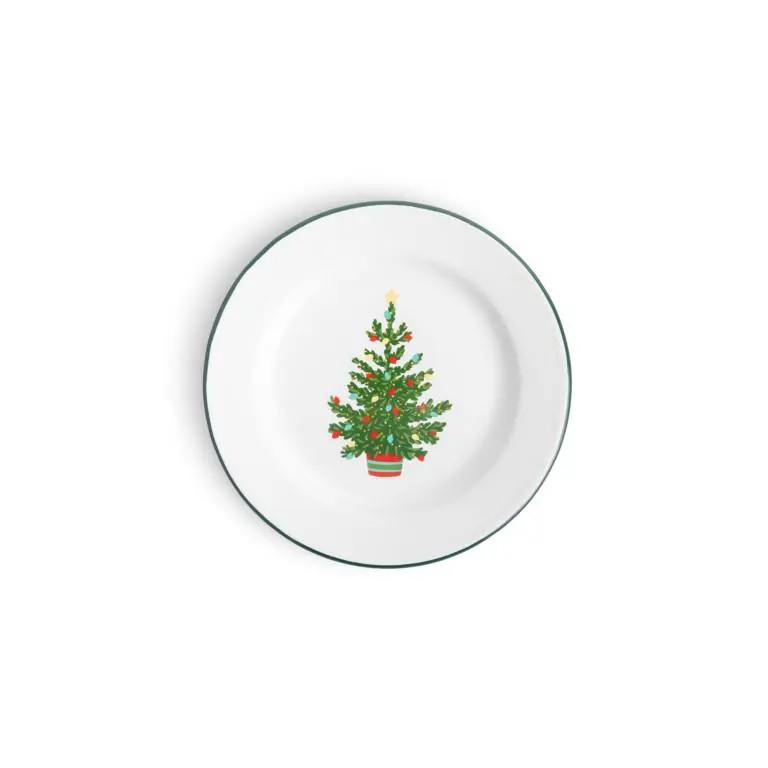 Helmsie x CCH Christmas Tree Flat Salad Plates, Set of 4, Green Rim