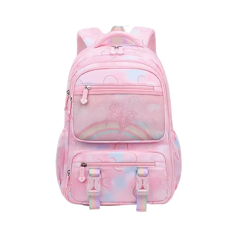 Rainbow Backpack - Small Synthetic Material Bag (40 * 30 * 20 Cm), High-Capacity, Multi-Function, Multiple Pockets, Adjustable Reinforced Straps & Zippers, Lightweight Pastel Casual for School Daily Use