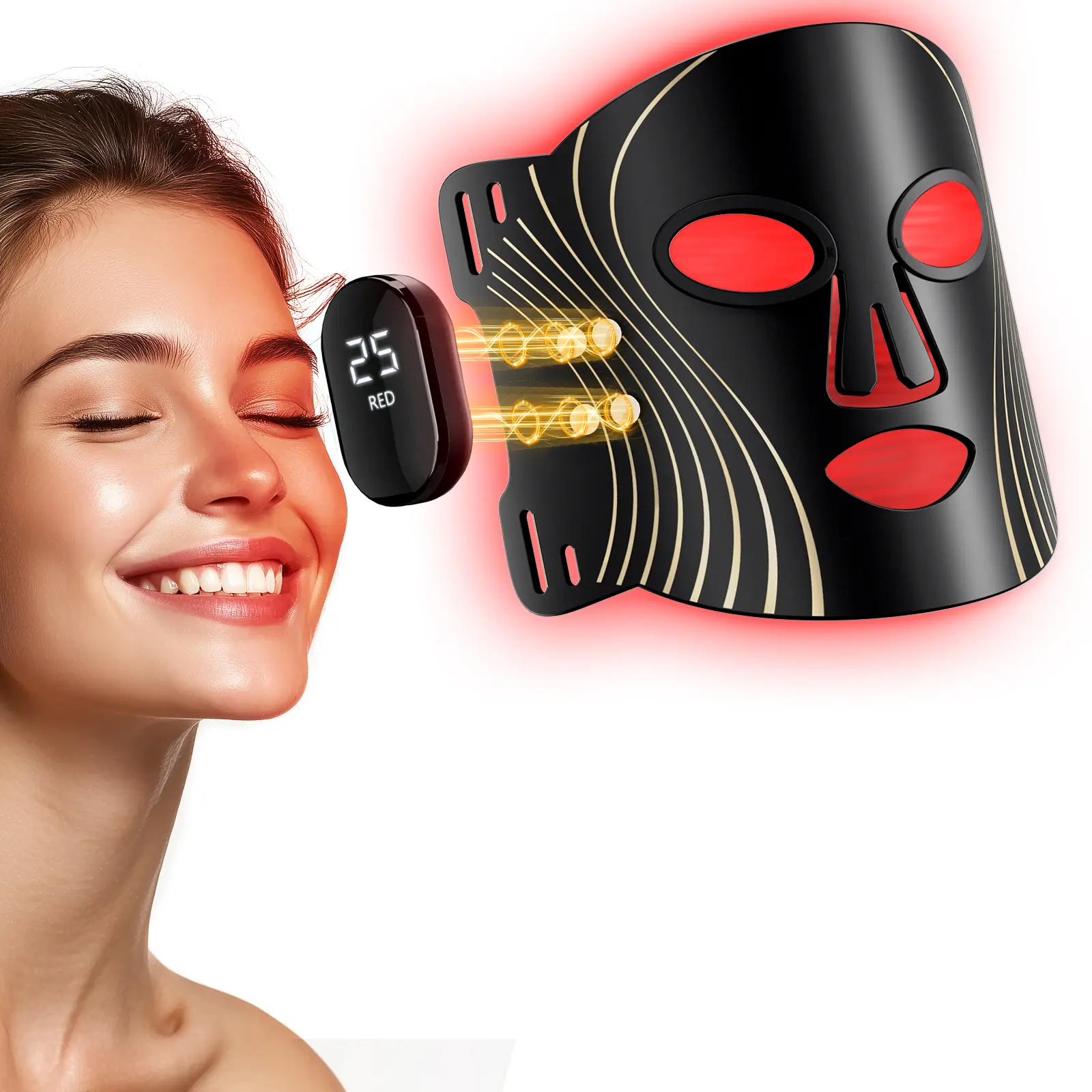Red Light Therapy for Face 4 Modes LED Face Mask with 2000mAh Cord-Free Controller 400 LEDs Blue Orange 850nm Near-Infrared Light Mask for Home Use
