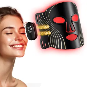Red Light Therapy for Face 4 Modes LED Face Mask with 2000mAh Cord-Free Controller 400 LEDs Blue Orange 850nm Near-Infrared Light Mask for Home Use