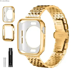 2026 2-in-1 Stainless Steel Apple Watch Band with TPU Soft Protective Case, Fashion Shockproof Bumper Strap Wristband, Compatible with Apple Watch Series Ultra SE 1-11 38-49mm, Unisex Premium Smart Watch Accessory for Daily Casual & Sports Wear