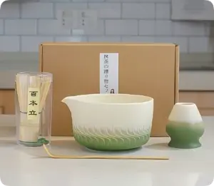 6 Pcs Matcha Kit -Set with Ceramic Bowl, Bamboo Whisk, & Accessories - Japanese Style Matcha Ceremony Set for Lovers Matcha Tea Ceremony Kit ,Ceramic Spouted Matcha Tea Set