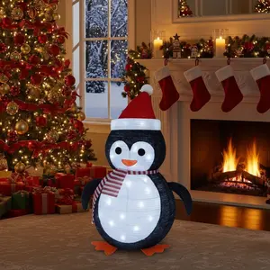 Lighted Christmas Penguin Decoration – Foldable & Collapsible Metal Frame, Battery Powered(No batteries included) Waterproof Yard Ornament for Indoor & Outdoor Holiday Décor