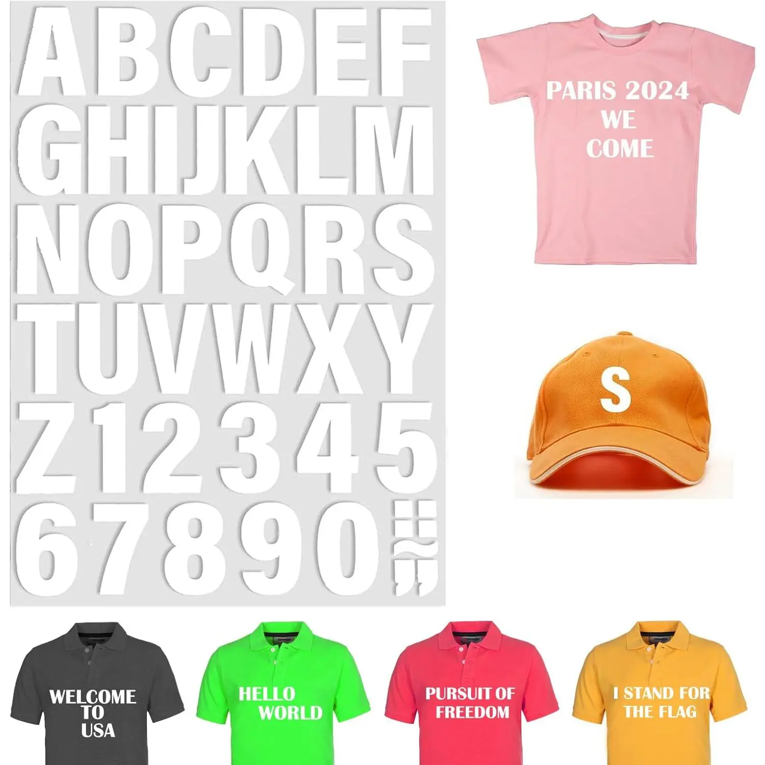 6 Sheets Iron on Letters for Clothing, 2 Inches Large Size Iron on Vinyl Letters with A-Z Heat Transfer Letters 0-9 Iron on Numbers PU Alphabet Stickers for T-Shirt Printing DIY Craft (White)