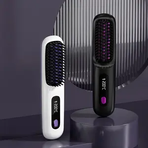 Wireless Portable Curling and Straightening Brush with LCD Display, Ceramic Heating Gentle Hair Care, Negative Ion Technology, USB Rechargeable, Dual-Function Styler Suitable for All Hair Types, Compact Design, Suitable for Travel