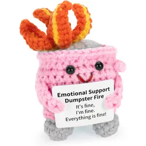 Emotional Dumpster Crochet Fire Handmade Dumpster Doll with Positive Words for Friends and Family Room Decor(Pink)