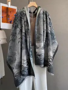 Women's Floral Jacquard Scarf, Autumn Fashion Accessory, Warm Faux Wool Shawl, Soft Imitation Cashmere, Versatile Outerwear Wrap, Stylish & Cozy Design