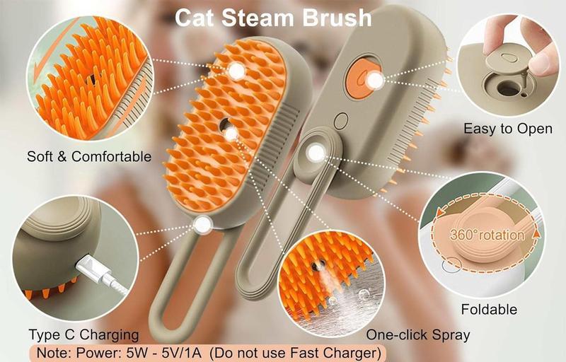 2026 New Version toothed Comb & Spray Cat Steam Brush for Shedding with Foldable Handle 4 in 1 Rechargeable Steam Brush for Cats and Dogs, Pet Spray Grooming Tool for Hair Removal & Massage Grooming Accessories Deshedding Vacuum Brush Self Grooming Brush
