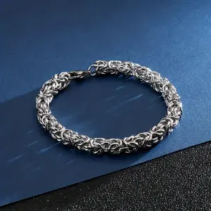 Vintage Chic 8mm Byzantine Link Stainless Steel Bracelet Classic Flat Byzantine Link Bracelet - Casual Style, Fashion Gift for Men and Women Versatile Daily Wear & Party Jewelry