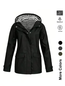 Women's Long Hooded Raincoat, Anti-Static Waterproof Lightweight Jacket, Full Zipper Windproof Outdoor Coat for All Seasons