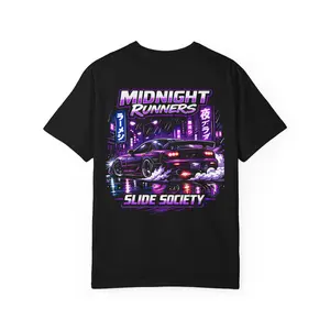 Midnight Runners T-Shirt – Retro Neon Drift Car “Slide Society” Tee | JDM Streetwear Shirt