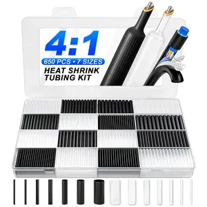 650 count Heat Shrink Tubing Kit,4:1 Ratio Adhesive Lined, Clear Black Wire Shrink Wrap Tubing,7 Size 3/32"-3/4" Industrial Dual Wall Heat Shrink Tube, Heatshrink Tubes