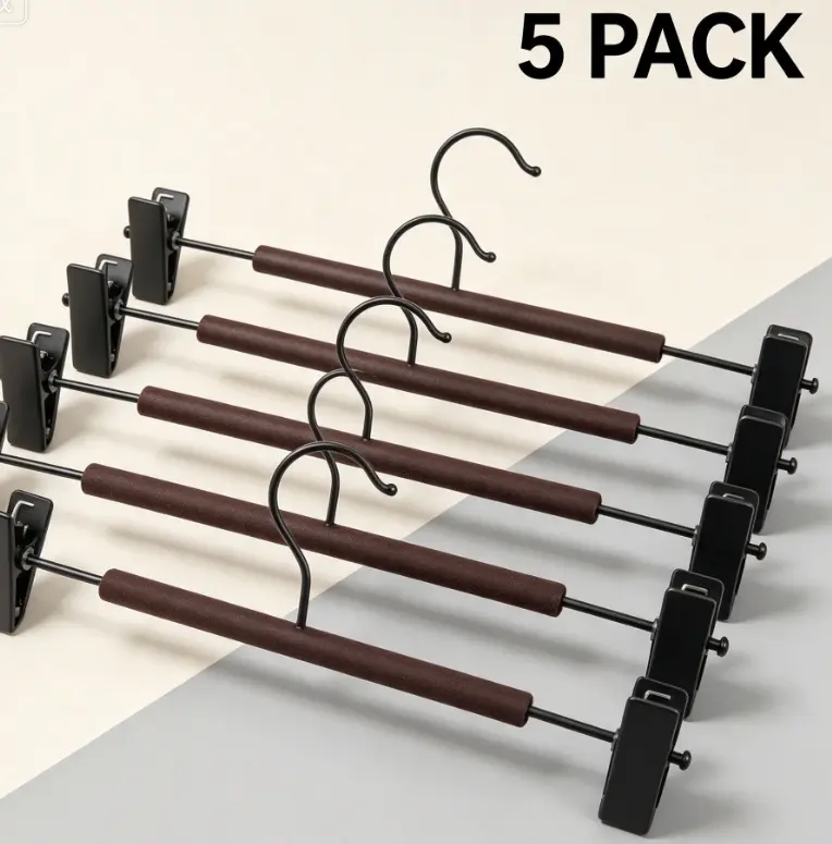 Adjustable Pants Hangers with Clips, Non Slip Skirt Hangers for Closet Storage