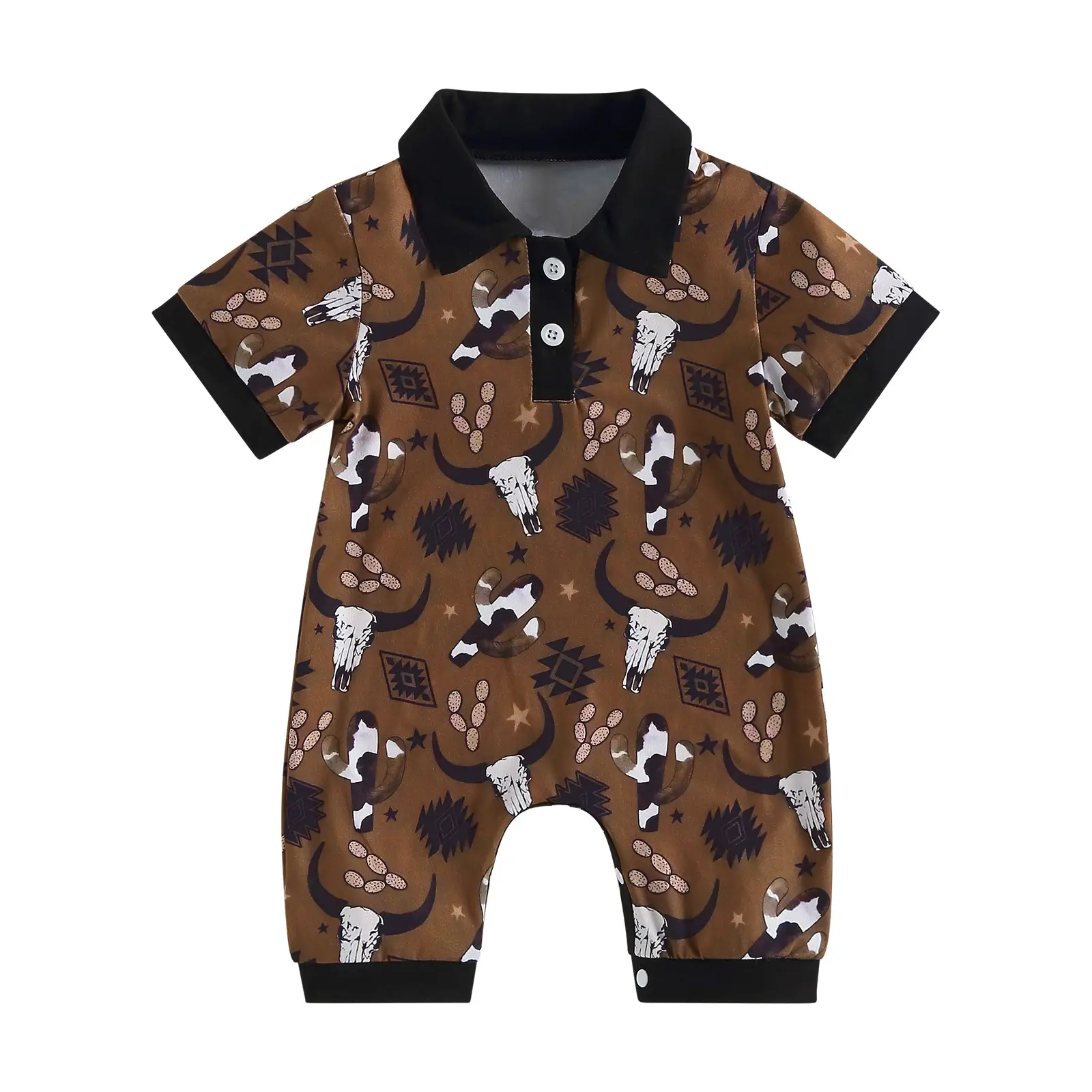 Baby Boys Summer Jumpsuit Casual Bull Head Print Short Sleeve Romper for Newborn Infant