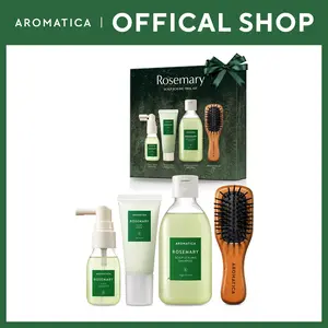 AROMATICA Rosemary Scalp Scaling Trial Kit - Travel Size Korean Hair Care Kit for Women with Mini Wooden Brush, Gentle Exfoliating Scalp Care for Hair Growth Product, with Rosemary Oil & Vegan Formula