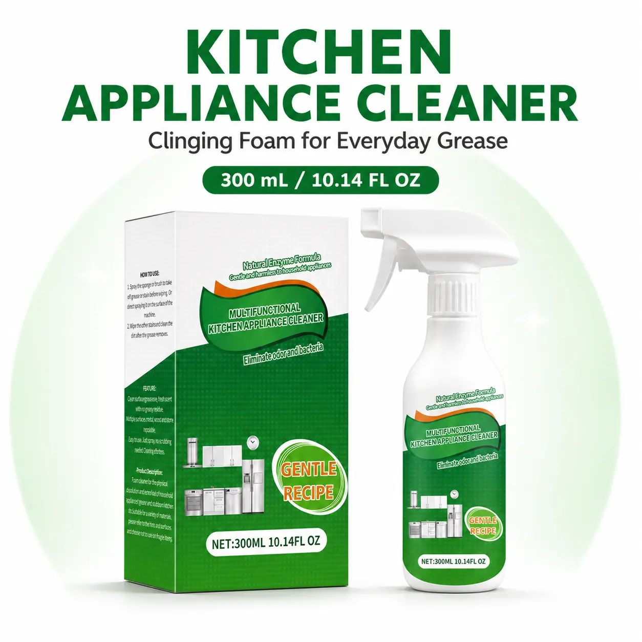 Kitchen Appliance Cleaner Foam Spray, 300mL Multi-Surface Kitchen Degreaser for Grease & Oil Stains, Stove, Oven, Range Hood, Cooktop & Appliance Exteriors