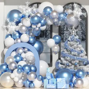 Snowflake Balloon Arch Kit with Blue, White & Silver Balloons for Winter Wonderland Party Decor