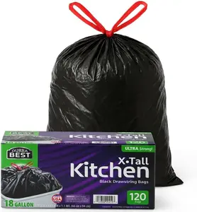 18-Gallon Ultra Thick Black Trash Bags – 120 Count | Disposable, Tear & Leak Resistant Plastic Bag - Drawstring Heavy Duty Garbage Bags for Kitchen, Bathroom & Yard - Home & Commercial Use Unscented Unscented