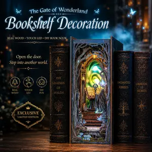 LED Glowing Book Nook Kit - Magic Wizard Portal 3D Wooden Puzzle, DIY Bookshelf Insert Diorama Gift for Adults & Teens | CUTEBEE