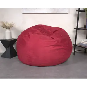 5-Foot Chinese Red High-Density Foam Bean Bag Chair, Removable Microsuede Cover, Ideal for Reading and Bedroom Floor Lounging