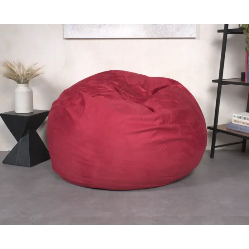 5-Foot Comfortable High-Density Shredded Foam Bean Bag Chair for Kids and Adults, with Removable Microsuede Cover, Ideal Reading and Bedroom Floor Lounge, Chinese Red On-Site(High end and high-quality)