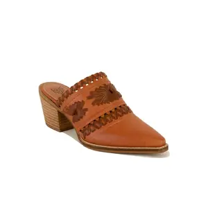 Stylish Woven Block Heel Mules TESSA-03 with Floral Accents – Slip-On Comfort in Multiple Colors