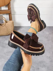 Women's Fashion Comfortable Casual Flatform Slip On Loafers, Elegant Design with Cute Bow Decor, All-Season Wear, Perfect Match with Various Walking Shoes