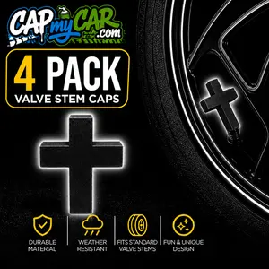 Cross Valve Stem Caps – Black 4 Pack