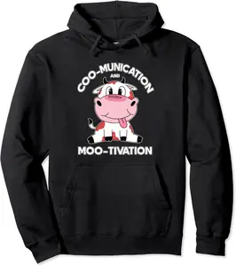 Tongue Out Cow Coo-munication & Moo-tivation Joking Funny Pullover Hoodie - Dongshengwu Shop 24B0CJ3GQWDX